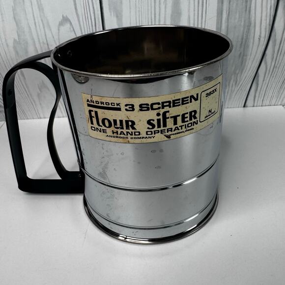Vintage Androck Stainless  Silver & Black Flour Sifter NOS - Picture 2 of 8